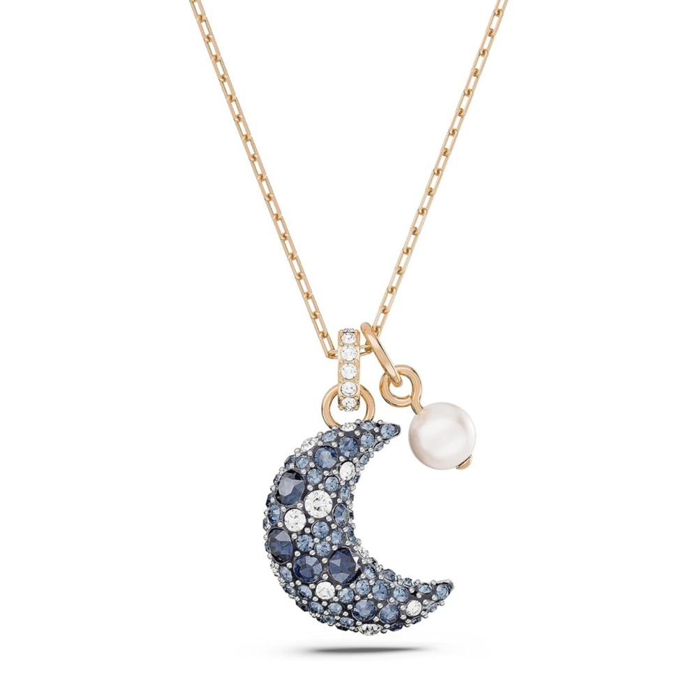 Swarovski Blue Moon Luna Crystal Pendant Necklace Rose Gold-Tone Finish - New